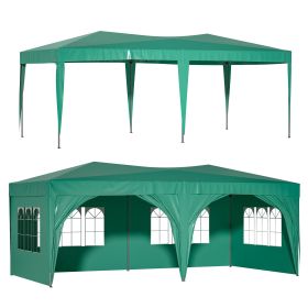 10'x20' Pop Up Canopy Outdoor Portable Party Folding Tent with 6 Removable Sidewalls + Carry Bag + 4pcs Weight Bag Green