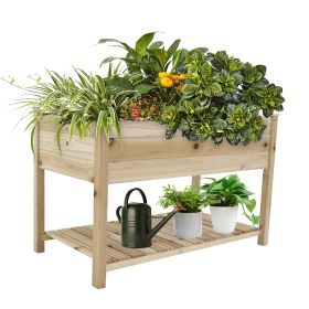 Raised Garden Bed Planter Box with Legs & Storage Shelf Wooden Elevated Vegetable Growing Bed for Flower/Herb/Backyard/Patio/Balcony 48.5x30x24.4in(co