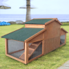 Garden Backyad 2-layer Large Wooden Outdoor Rabbit Hutch Chicken Coop with Doors, Tray, Asphalt Roof