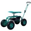 Rolling Garden Scooter Garden Cart Seat with Wheels and Tool Tray; 360 Swivel Seat; Green