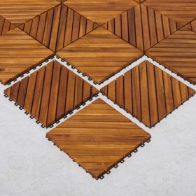 12-Diagonal Slat Acacia Interlocking Deck Tile (Set of 10 Tiles) -AS