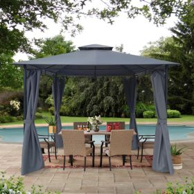 10x10 Ft Outdoor Patio Garden Gazebo Tent With Curtains,Gray