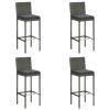 Garden Bar Stools with Cushions 4 pcs Gray Poly Rattan