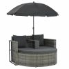 2 Seater Patio Sofa with Cushions and Parasol Gray Poly Rattan