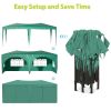 10'x20' Pop Up Canopy Outdoor Portable Party Folding Tent with 6 Removable Sidewalls + Carry Bag + 4pcs Weight Bag Green