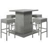 5-Piece Rattan Dining Table Set, PE Wicker Square Kitchen Table Set with Storage Shelf and 4 Padded Stools for Poolside, Garden, Gray Wicker+Dark Gray