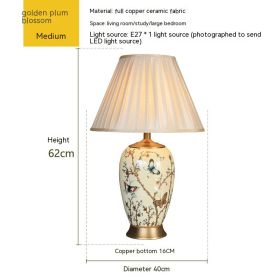 American Ceramic Table European Bedroom Bedside Lamp (Option: Dimmer Switch-Golden Plum Blossom Medium)