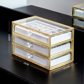 Copper Edge Glass Jewelry Storage Box Jewelry Box Earrings Earrings Ring Necklace Organizing Box (Option: Golden three layers)