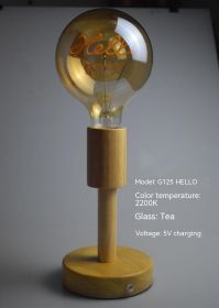 Solid Wood Base Bulb Wedding Favors Charging Lamp (Option: Wood Base 2300K Warm Yellow-125x350mm)