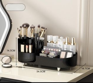 Cosmetics Storage Box Rotating Pen Holder Dresser Table Large Capacity Makeup Brush Lipstick Eye Shadow Puff Storage Rack (Option: Combination Black)