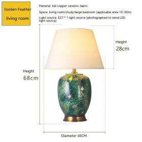 American Ceramic Table European Bedroom Bedside Lamp (Option: Remote Control Switch-Gold Feather)