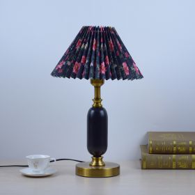 Warm Chinese Style Ceramic Wedding Master Bedroom Decorative Lamp (Option: Black printed pleats-button switch-EU)