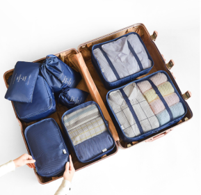 Storage Bag Luggage Shoe Drawer Pocket Travel Organizer (Option: Eightpiece navy blue)