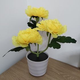 Simulated Peony Pot Planting Lamp (Color: Yellow)