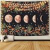 Moonlit Garden Tapestry, Moon Phase Tapestries Flower Vine Tapestry Black Background Tapestry