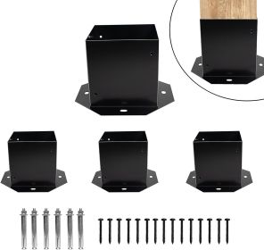 6√ó6 Post Base,Deck Post Brackets,Inner Size 5.5"x5.5" Thick Steel Fence Post Anchor Base,Black Powder Coated Heavy Fence Post,for Pavilion Deck Raili (Quantity: 4)